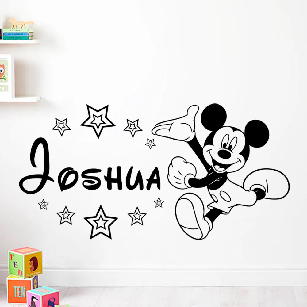 

Disney Happy Cute Mickey Mouse Wall Sticker Custom Name Vinyl Decal For Boy Kids Room Bedroom Accessories Home Decor Gift