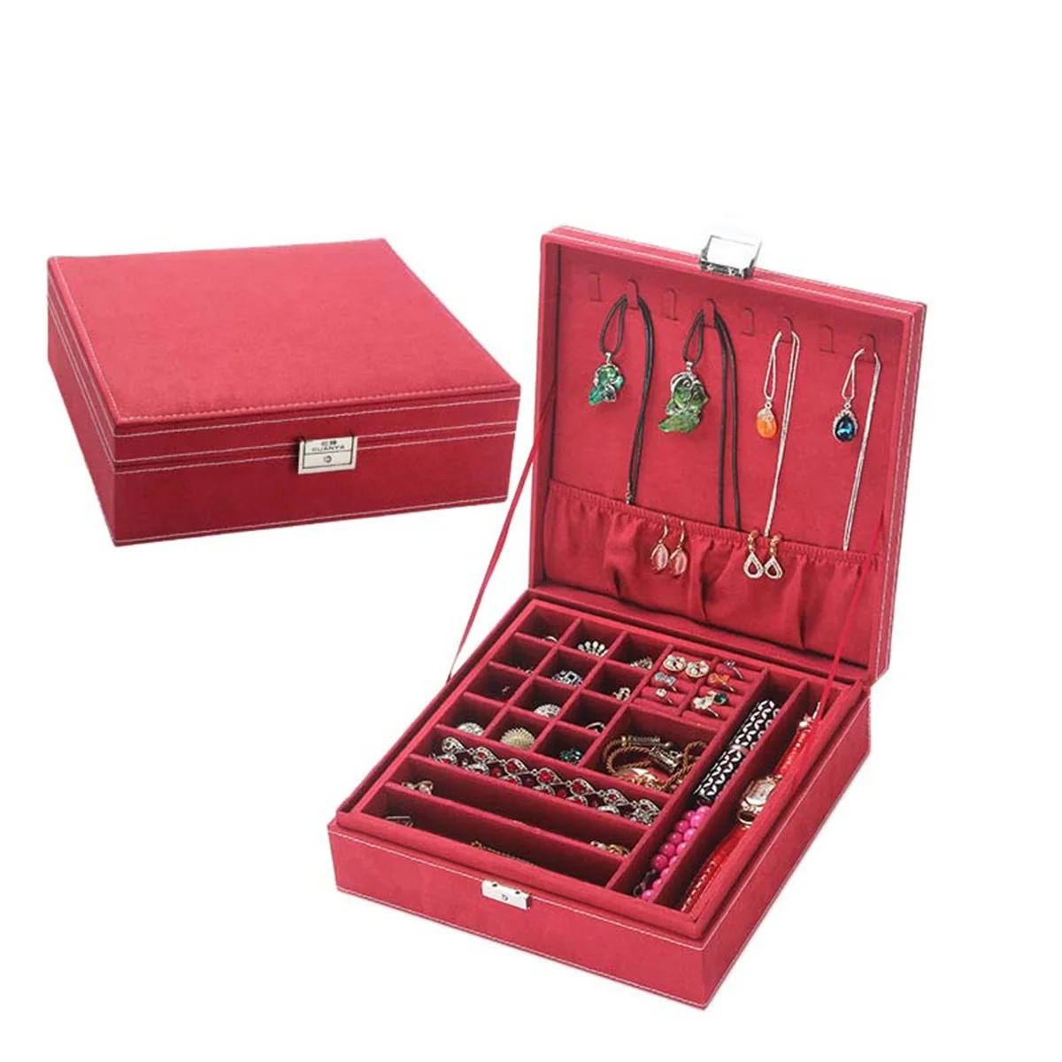 26x26x9cm wine red LASPEAL Автоматическая трехслойная кожаная шкатулка для хранения ювелирных изделий, коробка для женщин, кольцо для сережек, косметический Органайзер, шкатулка для украшений - Цвет: 26x26x9cm wine red