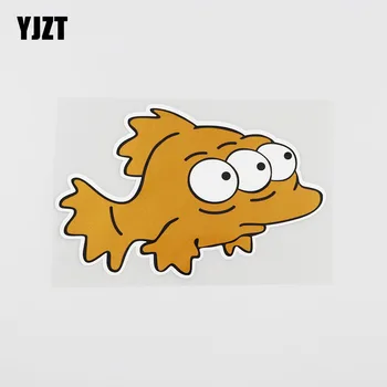

YJZT 15.3CMX9.8CM Fish With Three Eyes Car Sticker Cute little Yellow Croaker Pvc Decal 13A-0121