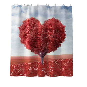

Romantic Bathroom Shower Curtain Valentine's Day Decor Bath Curtains +12 Hooks