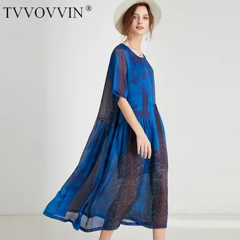 

TVVOVVIN 2020 Summer New Dress Shorts Sleeve Patchwork Fashion O-neck Lace A-line Print large size Personality Womens A161