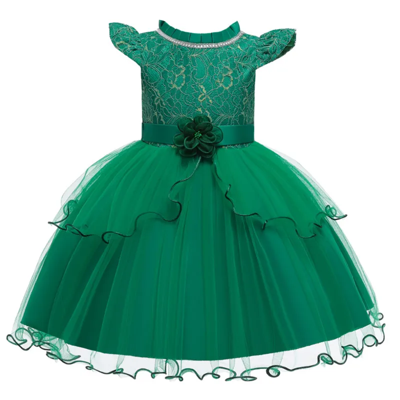 Платье с вышивкой на одно плечо для детей; торжественные платья принцессы; детское платье с цветочным рисунком на свадьбу; Вечерние платья на выпускной; Вечерние платья на Рождество для девочек - Цвет: green