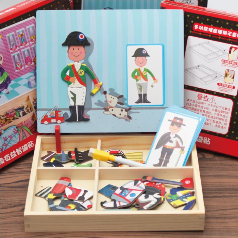 Wooden Multifunction Children Dressing Circus Party Puzzle Writing Magnetic Drawing Board Blackboard Learning Education Toys