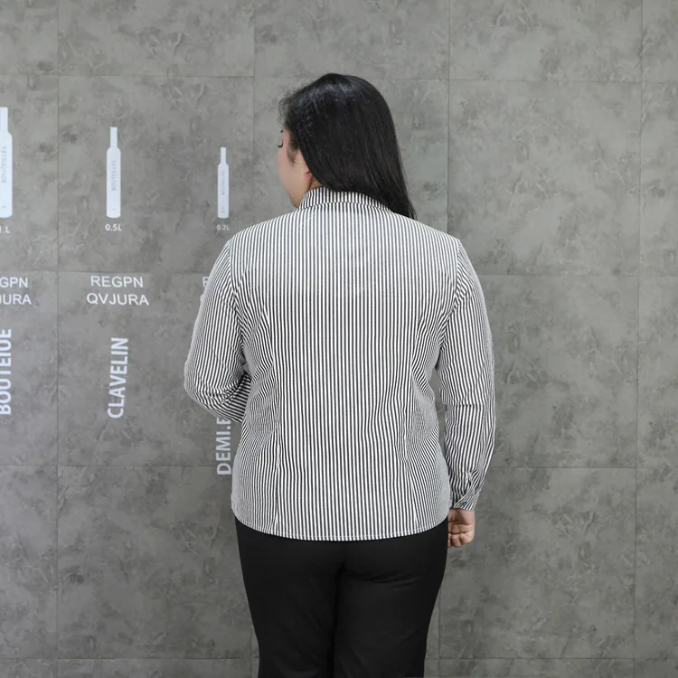 Туника женская Blusas элегантная OL Женская офисная одежда размера плюс 3XL-9XL туника в полоску черно-белые официальные блузки Топы J939