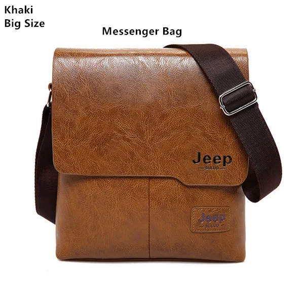 JEEP BULUO Man's Bag 2PC/Set Men Leather Messenger Shoulder Bags Business Crossbody Casual Bags Famous Brand Male Drop Shipping Khaki 1505-2