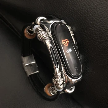 

For Mi Band 4 Bracelet Retro Genuine Leather Wristband Strap for xiaomi for mi Band 4 Accessory with Metal Case Watchband