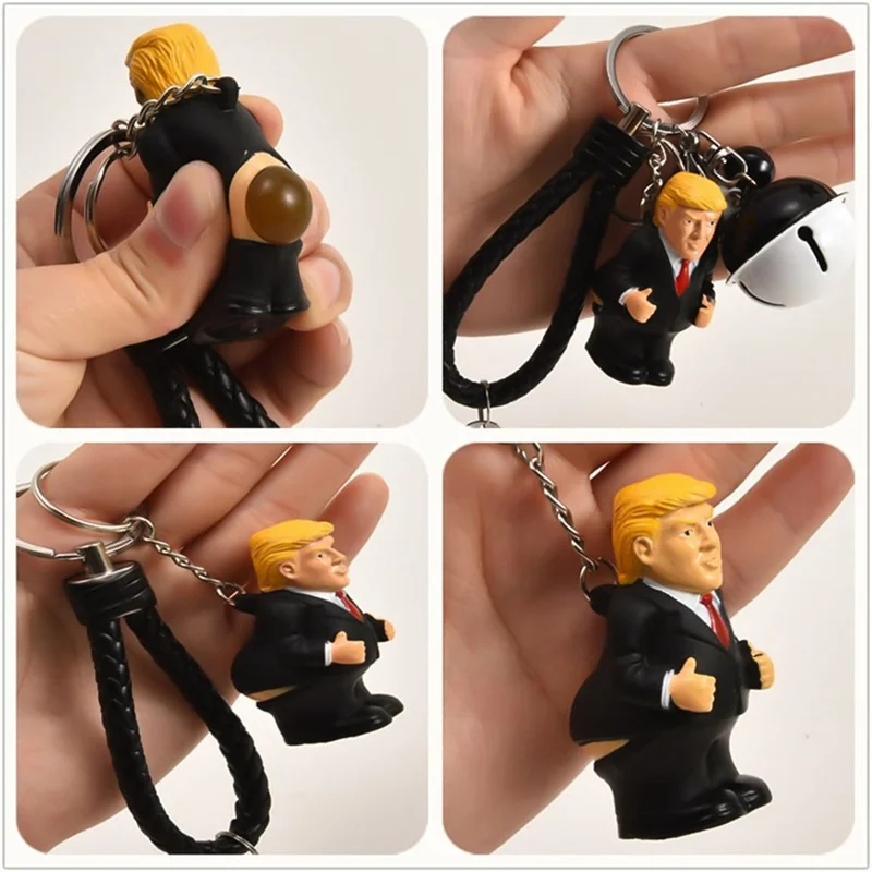 

Pendant Car Keychain President Key Bag Squeezing Funny Donald Trump Simulation Fake Poop Toy Turd Doll Funny Thing Toys