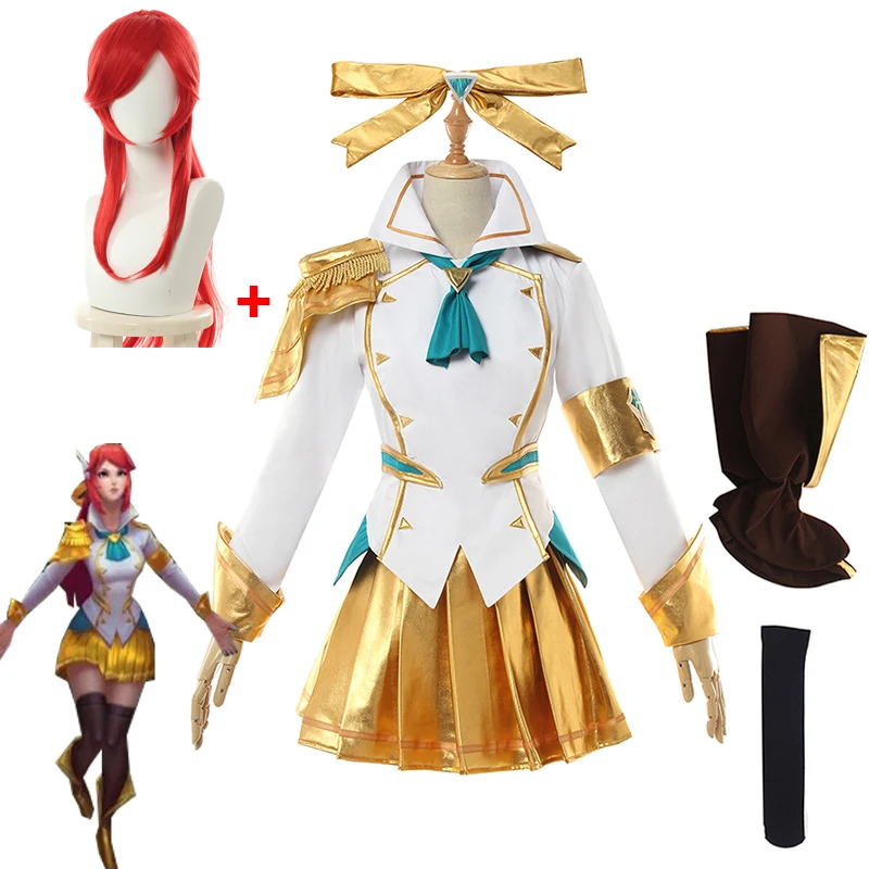 Game LOL Lux Cosplay Costume Battle Academia Prestige Female Uniform Full Set Top Skirt And Wig | Тематическая одежда и