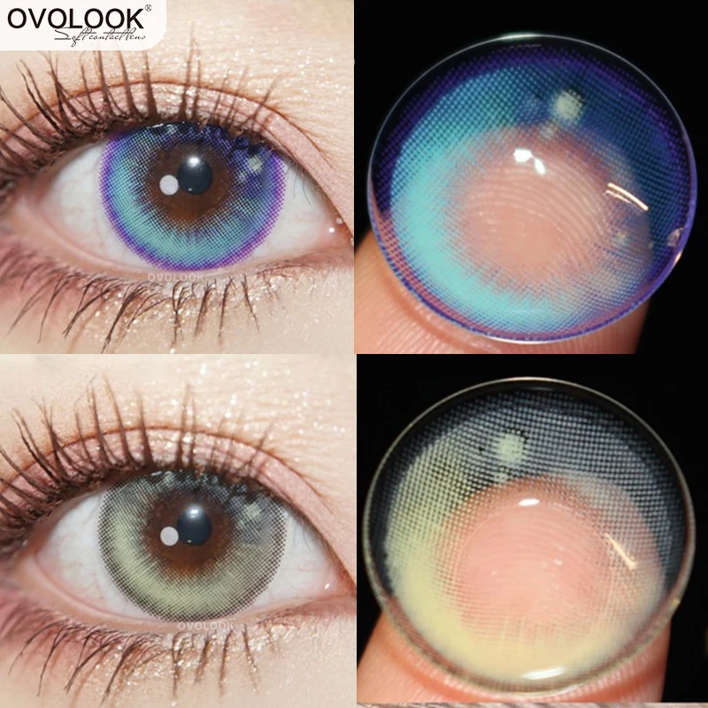 

OVOLOOK-2pcs/pair Beauty Lenses Comic Colored Lenses for Eyes Anime Contact Lenses Color Natural Pupil Myopia Diopter Lenses