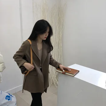 

2020 New Design Cashmere Fashion Casual Solid Long Turn-down Collar Women Coat 025