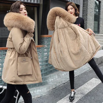 

Women Thicken Hooded Parka Women Slim With Big Fur Collar Outerwear Autumn Winter Jacket Women Coat Parkas S464