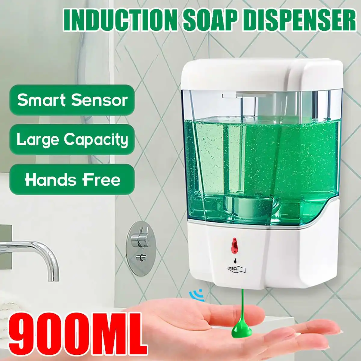 900ml Induction Soap Dispenser Liquid Lotion Storage Bathroom Soap Dispenser Wall Mounted Self