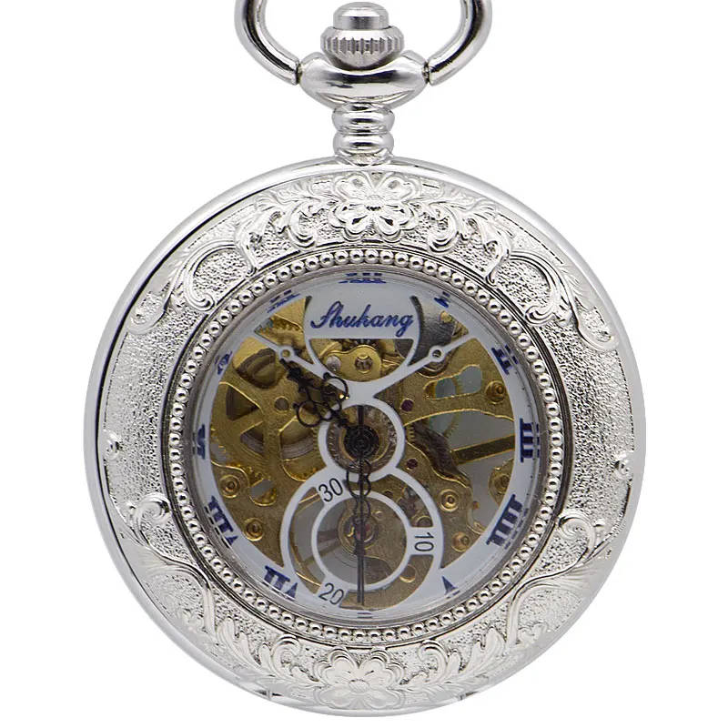 

5pcs/lot Vintage Luxury Mechanical Pocket Watch Classic Steampunk Watch Fob+ Gift Box