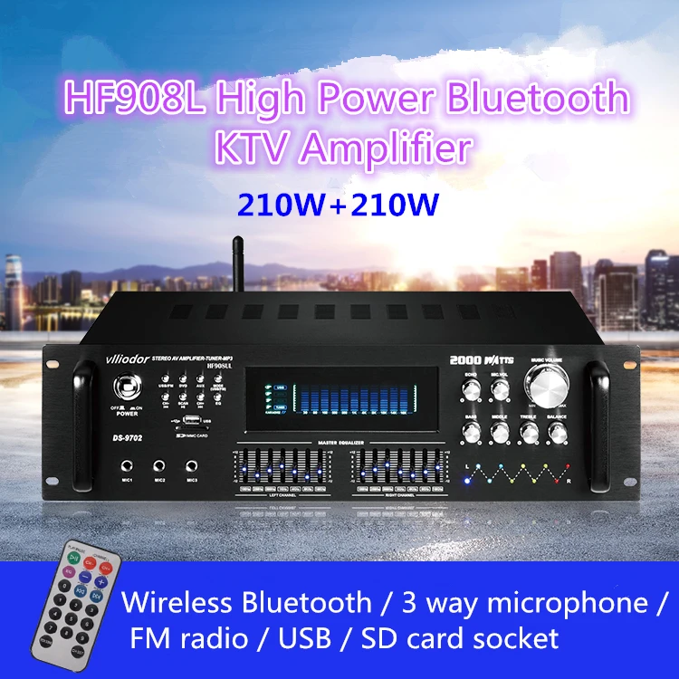 С equ alizer HF908L высокой мощности Bluetooth KTV усилитель 210 Вт+ 210 Вт/караоке ОК звук пение/с пультом дистанционного управления