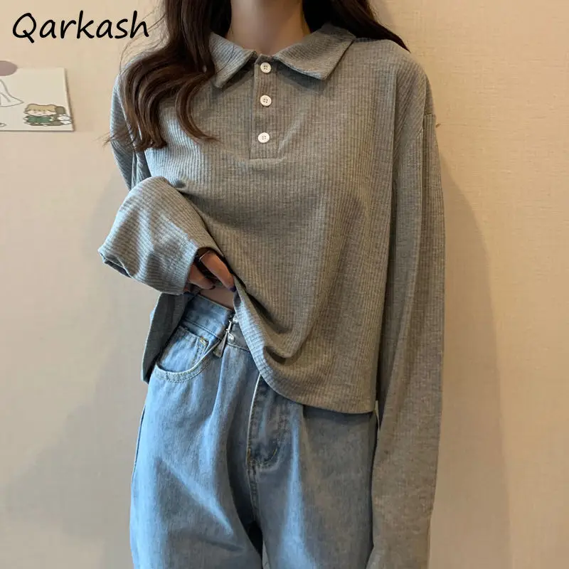 Compre Rosa listrado T Shirts Mulheres Oversize Kawaii Roupas Korean  Fashion Tshirts Long Sleeve Loose Preppy Style Basic Spring Tees Tops