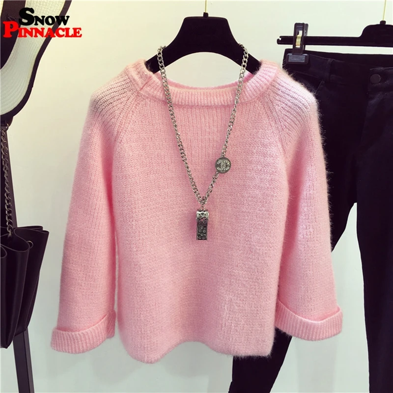 Women sweater Autumn Winter 2018 solid O-neck long sleeve knitting pullover Soft Warm Thin knitted sweater oversize sweater