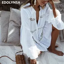 Mulher maiô capa ups mandarin manga kaftan praia túnica vestido robe de plage sólido branco algodão pareo praia cobrir # q429(China)