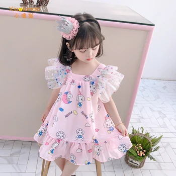 

Cartoon girls dress fairy dress girls cherry dresses baby causal tulle frocks girl tiktok clothes 2020 summer print lace milk