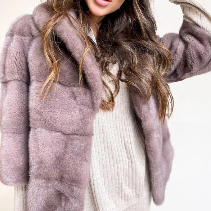 FURSARCAR 2021 New Arrival Natural Mink Fur Coat Slim Female Real Mink Fur Coat Warm Thick Winter Fashion Casual Style Overcoat