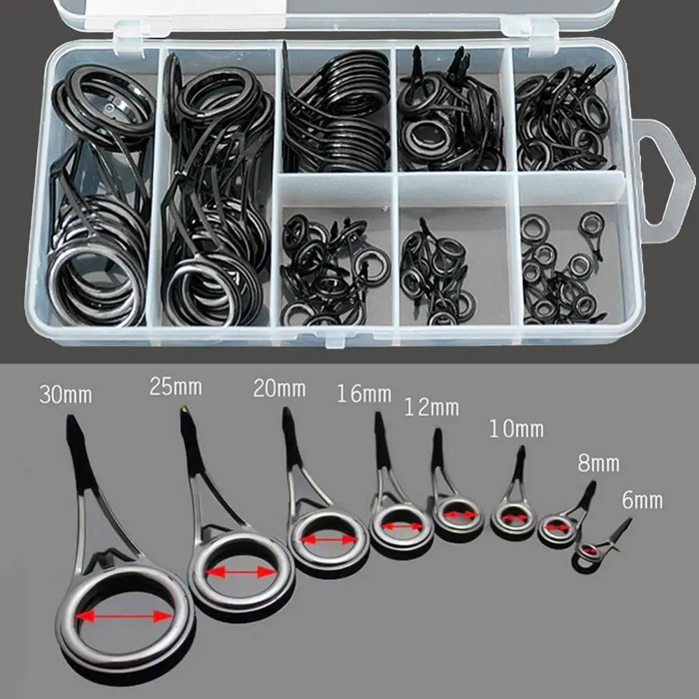 75Pcs/Box Mixed 8 Sizes Spinning Casting Fishing Rod Guide Tip Ring Top Line  Straight Single Foot Ring Eye DIY Repair Kit
