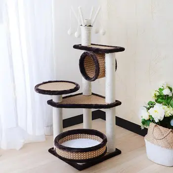 

Large luxury villa cat climbing frame solid wood sisal cat frame nest tree one rattan homemade diy with nest