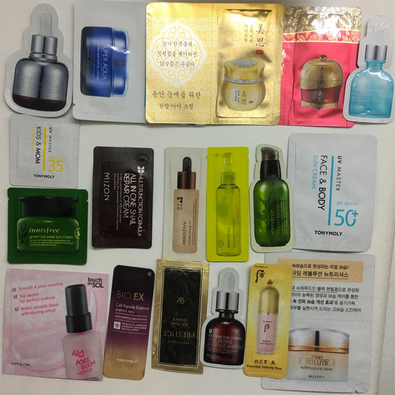 Korea Cosmetics Samples Trial Kit ( Random 20pcs) MIZON Moisturizing Cream MISSHA Anti Wrinkle Whitening Essence Face Serum | Красота и
