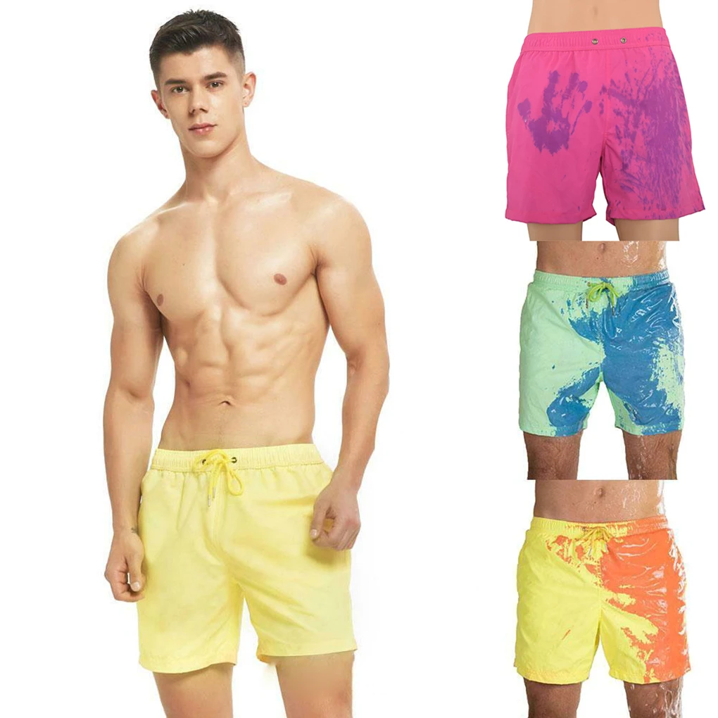 Magical Change Color Beach Shorts Summer Men Swim Trunks Swimwear Swimsuit Portable Fashion Color Changing Shorts Swimming Cloth