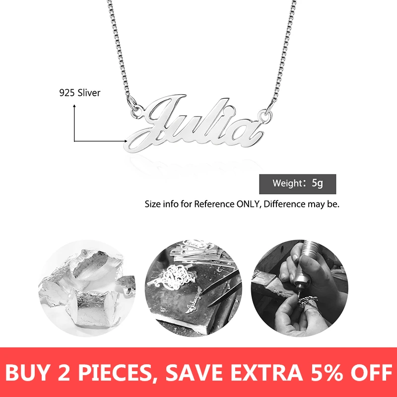 925 Sterling Silver Personalized Nameplate Letter Necklace Custom Made Name Pendant Russian Name Christmas Gifts for Girlfriend