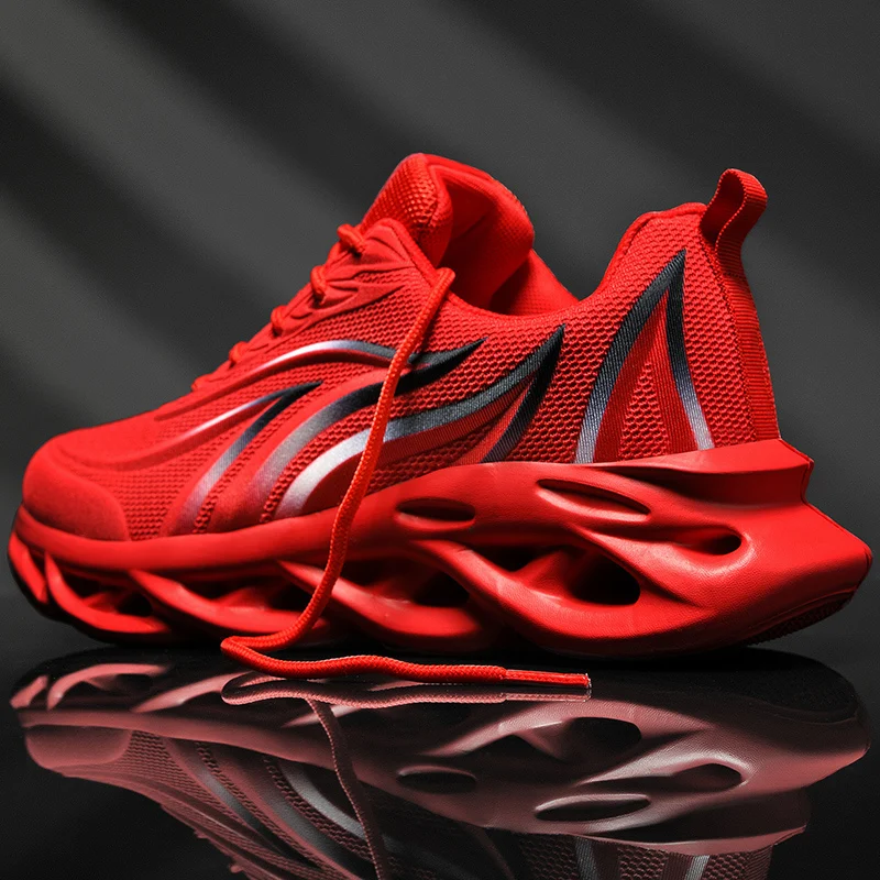 Outdoor Sport Blade Shoes Men Lightweight Damping Mens Running Sneakers Flame Printing Blade Bottom Shoes Zapatillas Deportivas