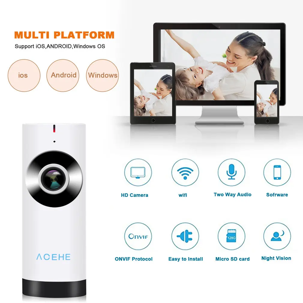 Acehe Wireless Camera Panoramic Mini Baby Monitor 720P Hd Surveillance Ip/Network /Wifi Security Ca