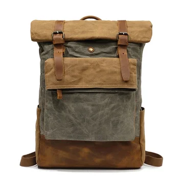 

New Vintage Oil Waxed Canvas Leather Backpack Large Capacity Teenager Traveling Waterproof Daypacks 14" Laptops Rucksack LW0203