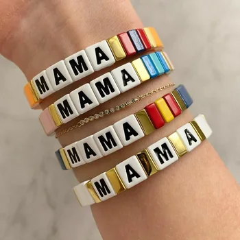 

Shinus Bracelet Women 2020 Enamel Tile Bracelets MAMA Letter Pulseras Mujer Moda 2020 New Boho Jewelry Summer Beach Fashion Gift