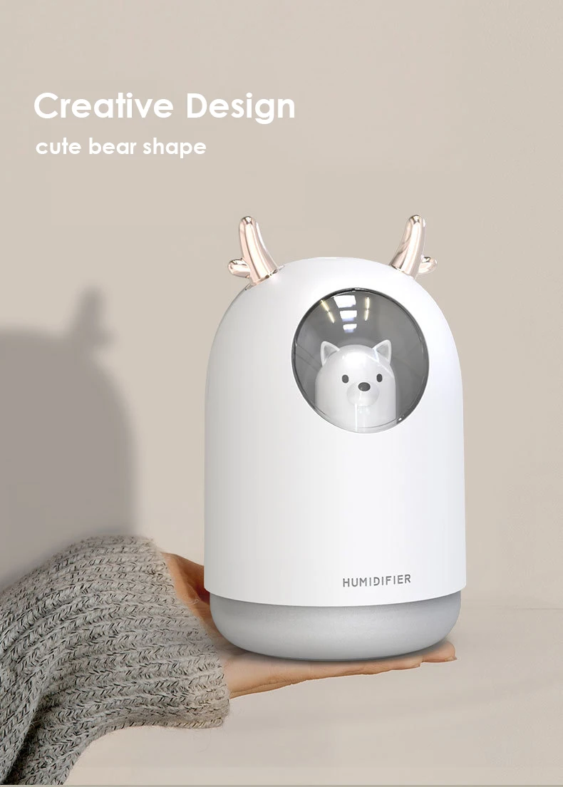 Mini Portable USB Humidifier 300ML LED Essential Diffuser Kids Cute Kitten Shape 