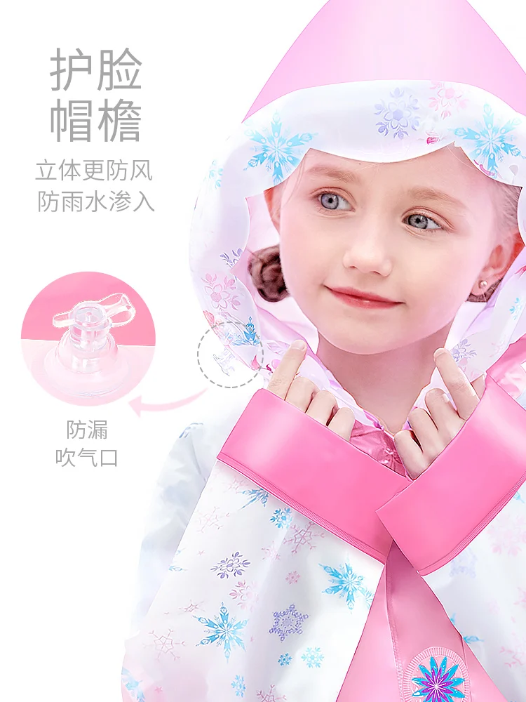 Disney Children's Raincoat Student Girl with Schoolbag Bit Raincoat Baby Kid Cartoon Waterproof Large Size Poncho Rain Gear Gift