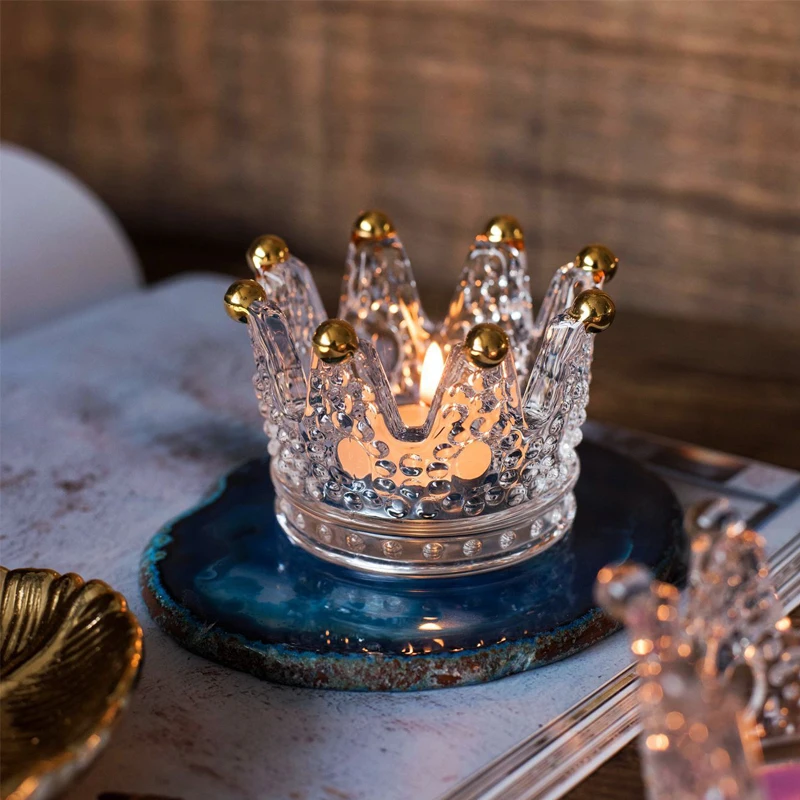 Elegant Clear Crown Glass Tealight Candle Holder European Home Tabletop Decor Crystal Accents Candle Holder Wedding Party Decor Elegant Clear Crown Glass Tealight Candle Holder European Home Tabletop Decor Crystal Accents Candle Holder Wedding Party Decor