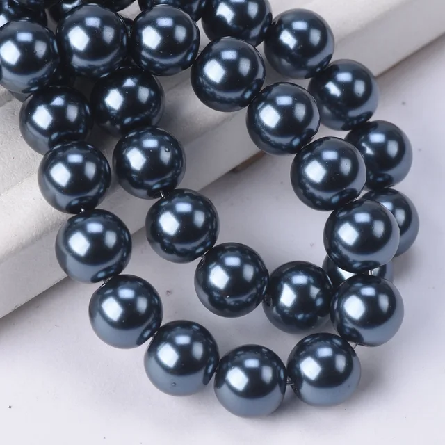 Lot Colors Round Pearl Coated Glass 4mm 6mm 8mm 10mm 12mm 14mm 16mm Loose Spacer Beads for Jewelry Making DIY Crafts Pearl Black