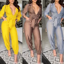 

Fashion slim long-sleeved solid color casual jumpsuit