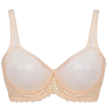 

YANDW Lace Mesh Thin Bras For Women Sexy Lingerie See Through Perspective Wire Transparent Hollow Plus Size