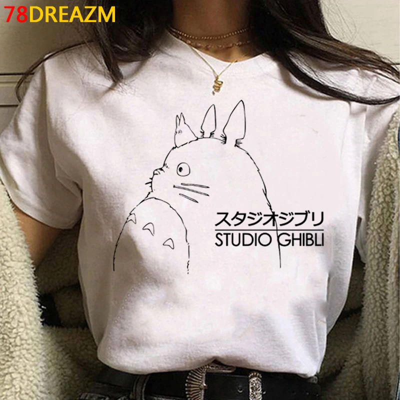 Camiseta de Studio Ghibli Miyazaki Hayao Totoro para mujer, camiseta blanca de talla grande para parejas, camiseta estampada, top de talla grande