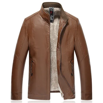 

New Men Leather Jacket Fashion Motorcycle Jacket Man Stand Collar PU Leather Coat Men Thick warm Coat Male Plus Size L-7XL