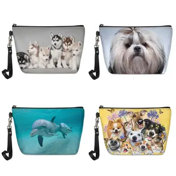 

Cute Husky Dog Dolphin Shark Print Make Up Bags for Women Leather Ladies Cosmetic Bag Waterproof Toiletry Bag Organizer Case