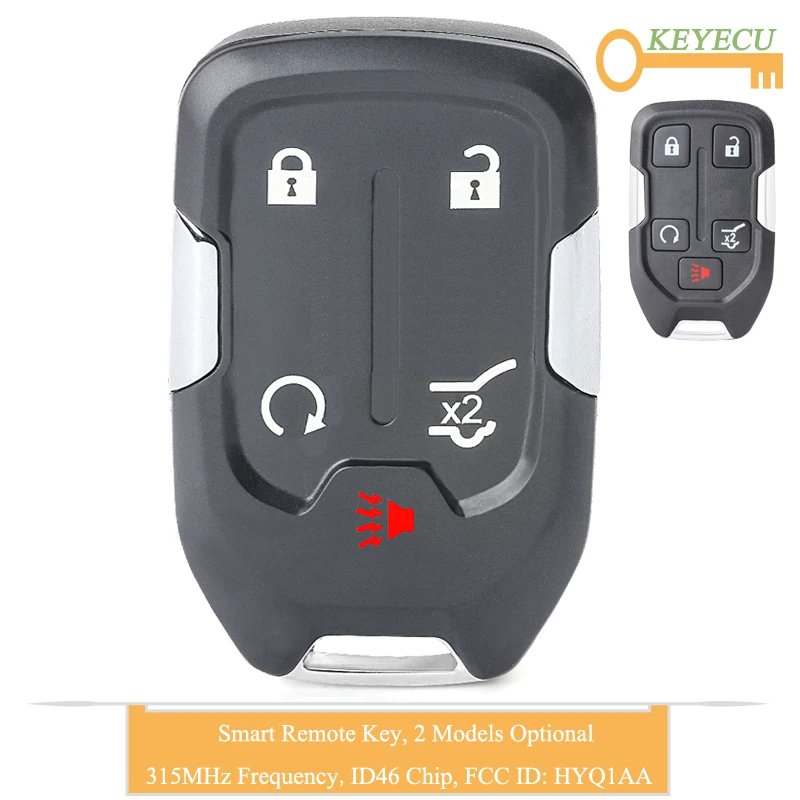 

KEYECU Smart Remote Control Car Key for GMC Terrain 2018 2019 2020, Fob 5 Buttons - 315MHz - ID46 Chip - FCC ID: HYQ1AA 13584502