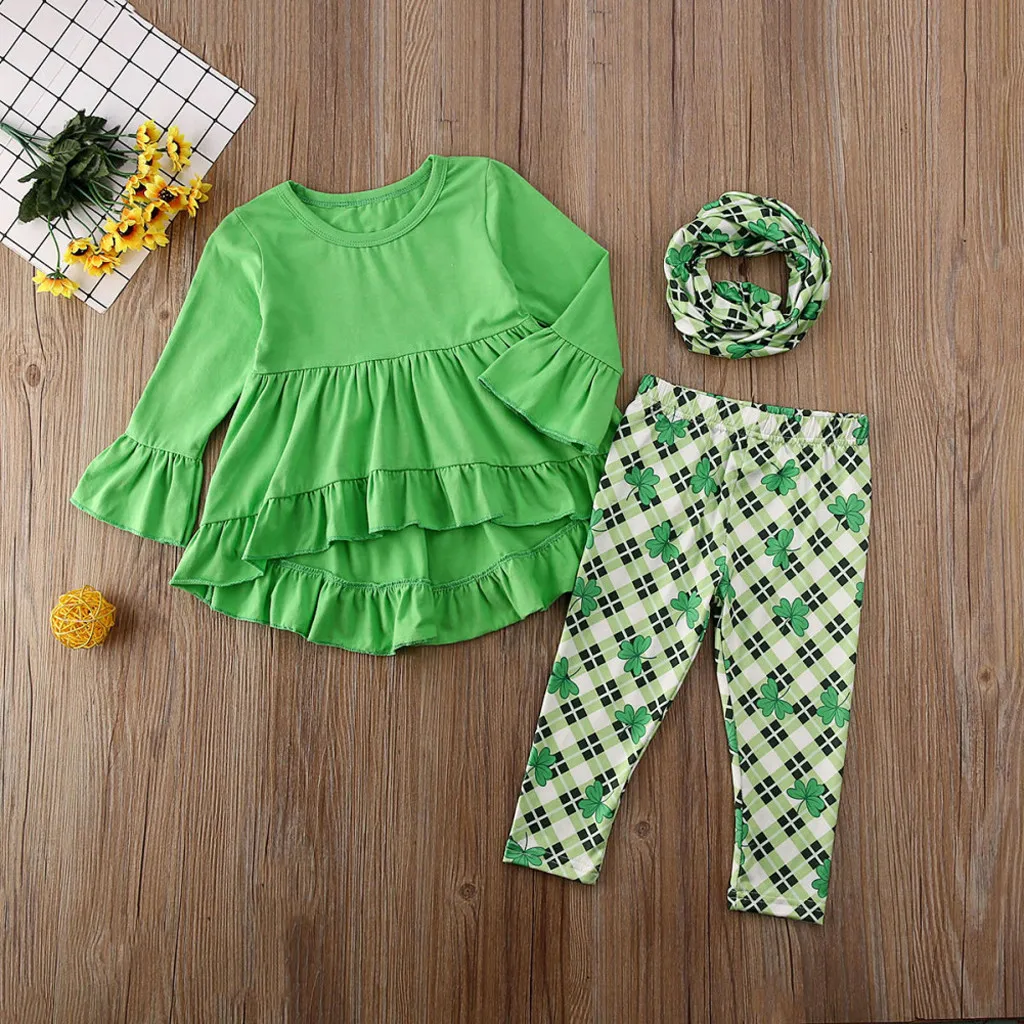 Patrick/'s Day Unicorn Ruffle Tunic Top Dress Clover Pants 2PCS Outfits Girls St