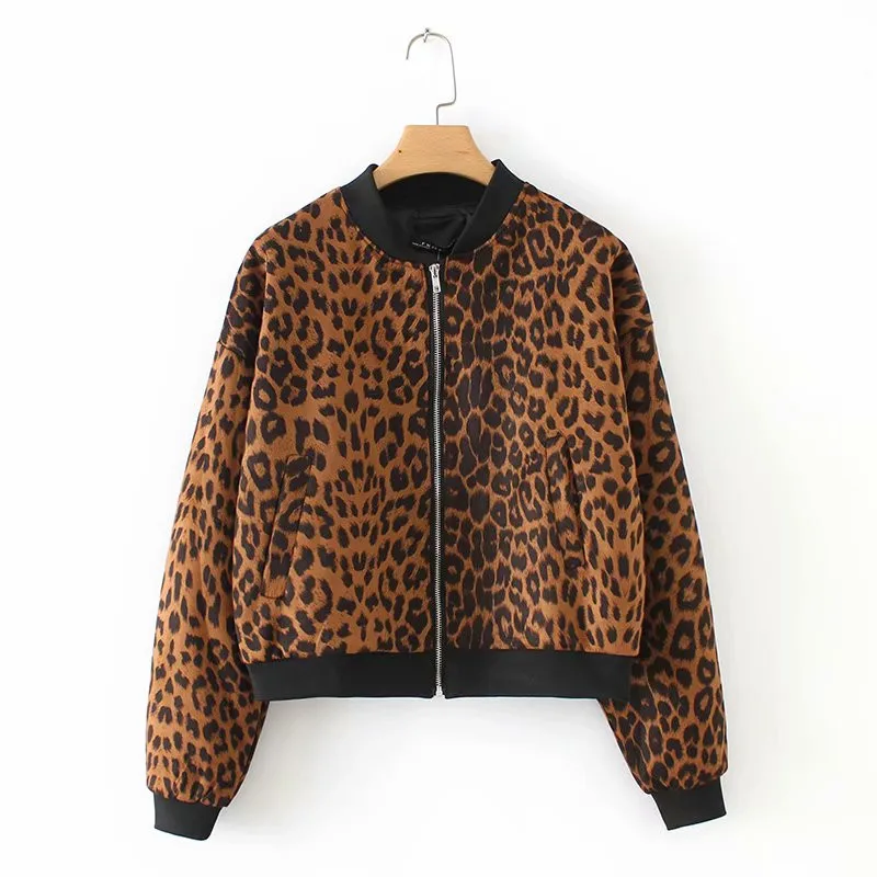 

2018 Europe And America Autumn And Winter New Style WOMEN'S Dress Suede Leopord Pattern Printed Zipper Jacket