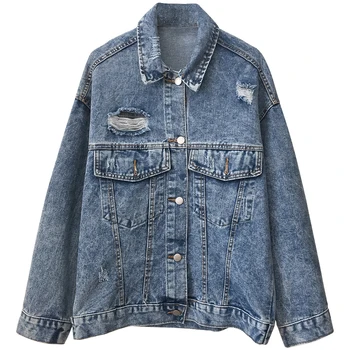 

LANMREM 2020 spring new streetwear denim jacket for women fashion all-match long sleeve vintage jean coat YJ383