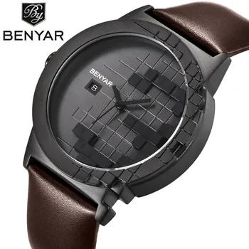 

BENYAR luxury brand watches men Quartz analog 3D leather face clock men sport watch military army watch water Relogio Masculino