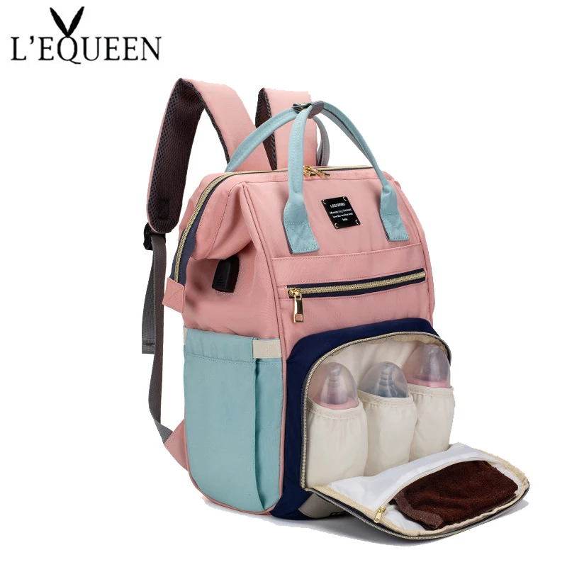 

LEQUEEN Mummy Bag USB Multifunction Mass Diaper Bag Backpack Mother's Travel Stroller Large-Capacity Nappy Backpack Organizer