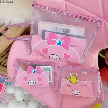 

Cute Pig Transparent Travel Cosmetic Bag Cartoon Zipper Storage Bags Girls PVC Laser Makeup Beauty Wash Case Organizer Pouch New
