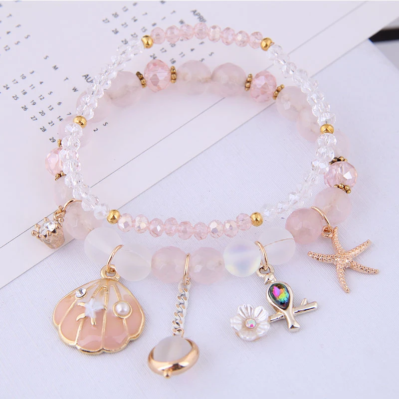 

Korean Fashion Lovely Shell Crystal Bracelets & Bangles For Women Trendy Beaded Multilayer Bracelets 2019 Girl Gift Accessories