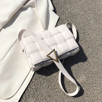 

Solid color Weave Crossbody bag 2020 New High-quality PU Leather Women's Designer Handbag Lattice Square Shoulder Messenger Bag